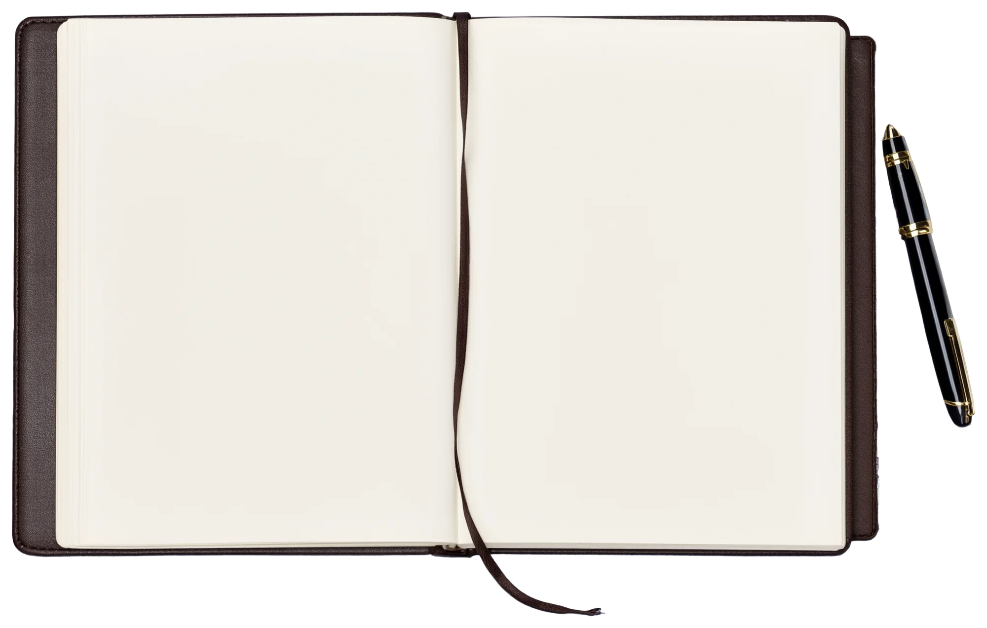 An open notebook with blank pages and a fountain pen on the studio table